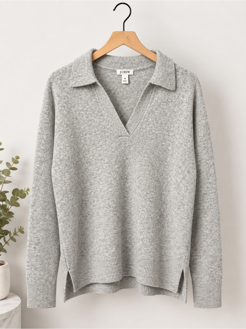 J. Crew Light Gray Collared V-Neck Sweater (rack)